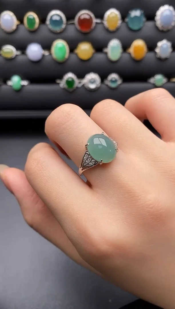 银S925镶嵌戒指翡翠一物一证一礼盒