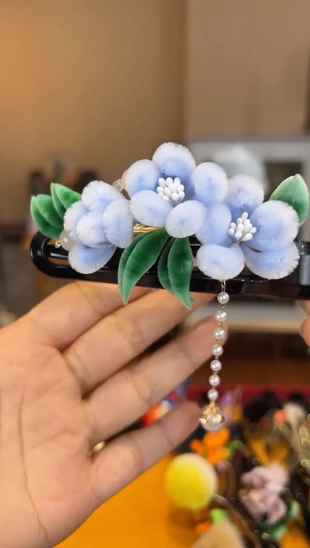 刺绣非遗绒花（发饰）