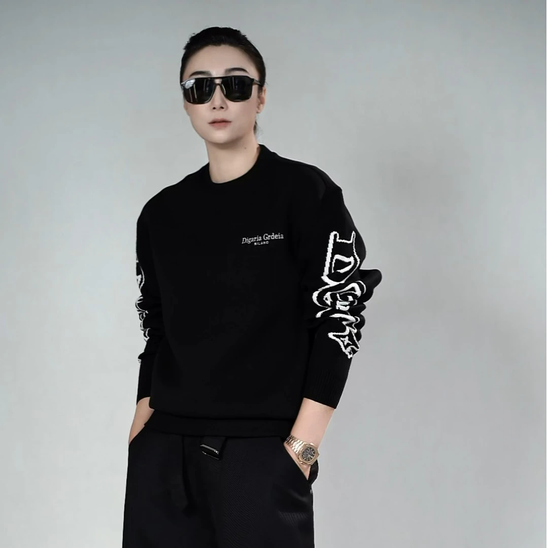 DG迪噶雅羊毛混纺面料卫衣K317-11秋季款男装色织拼接时尚卫衣