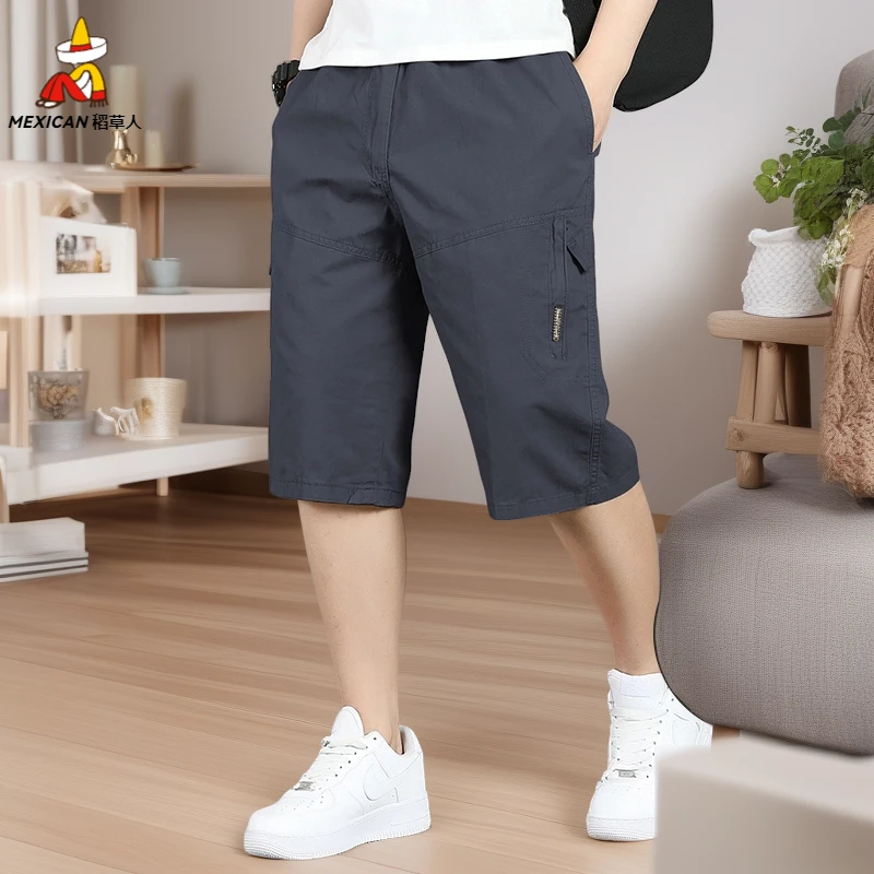 Mexican/稻草人纯棉休闲裤男士夏季薄款纯棉运动短裤直筒七分裤男