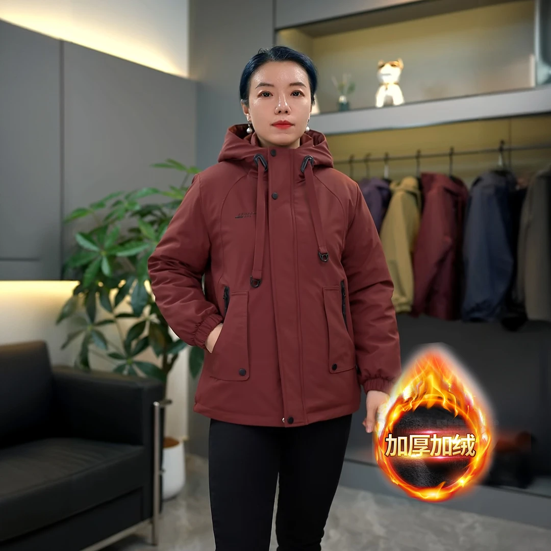 冬季新款妈妈装加绒加厚派克连帽防风宽松百搭减龄中老年棉服