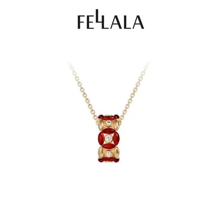 Fellala/翡拉拉「简奢时尚5.0」路路通项链轻奢红色铜钱锁骨链
