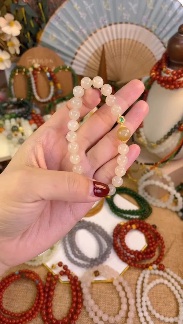 【闪购商品】和田玉手串18K金镶嵌蜂蜜水