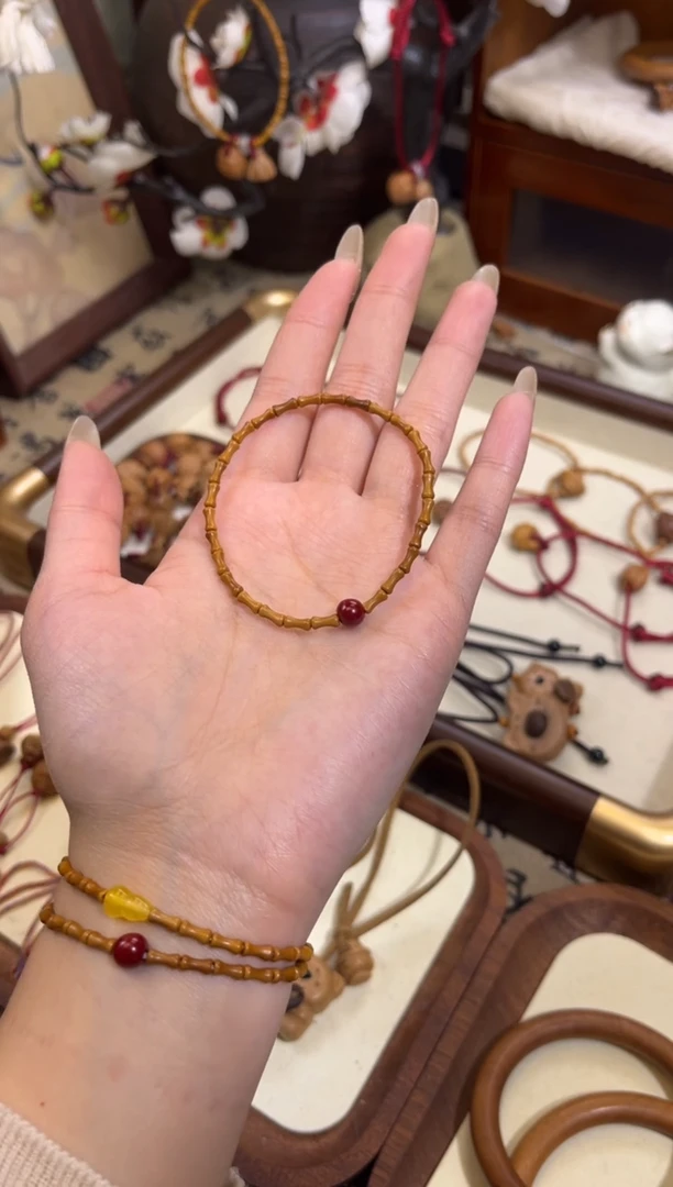 手串桃核【桃缘行】竹节「红色莎莎」桃木桃核辟、挡、驱、护 备注手围