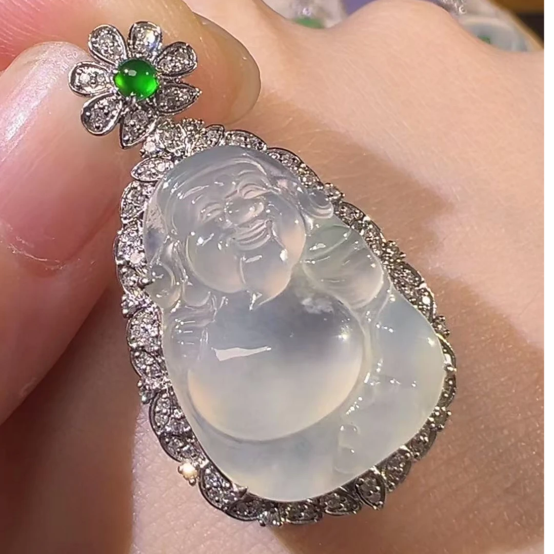 天然翡翠A货高冰透底财神