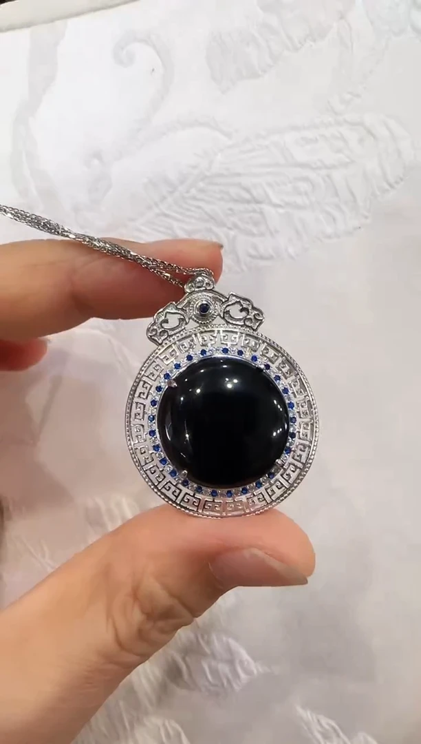 翡翠银S925镶嵌颈饰国风