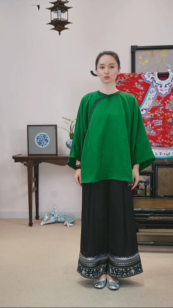 葳蕤国风绿色竹纹暗花加棉上袄