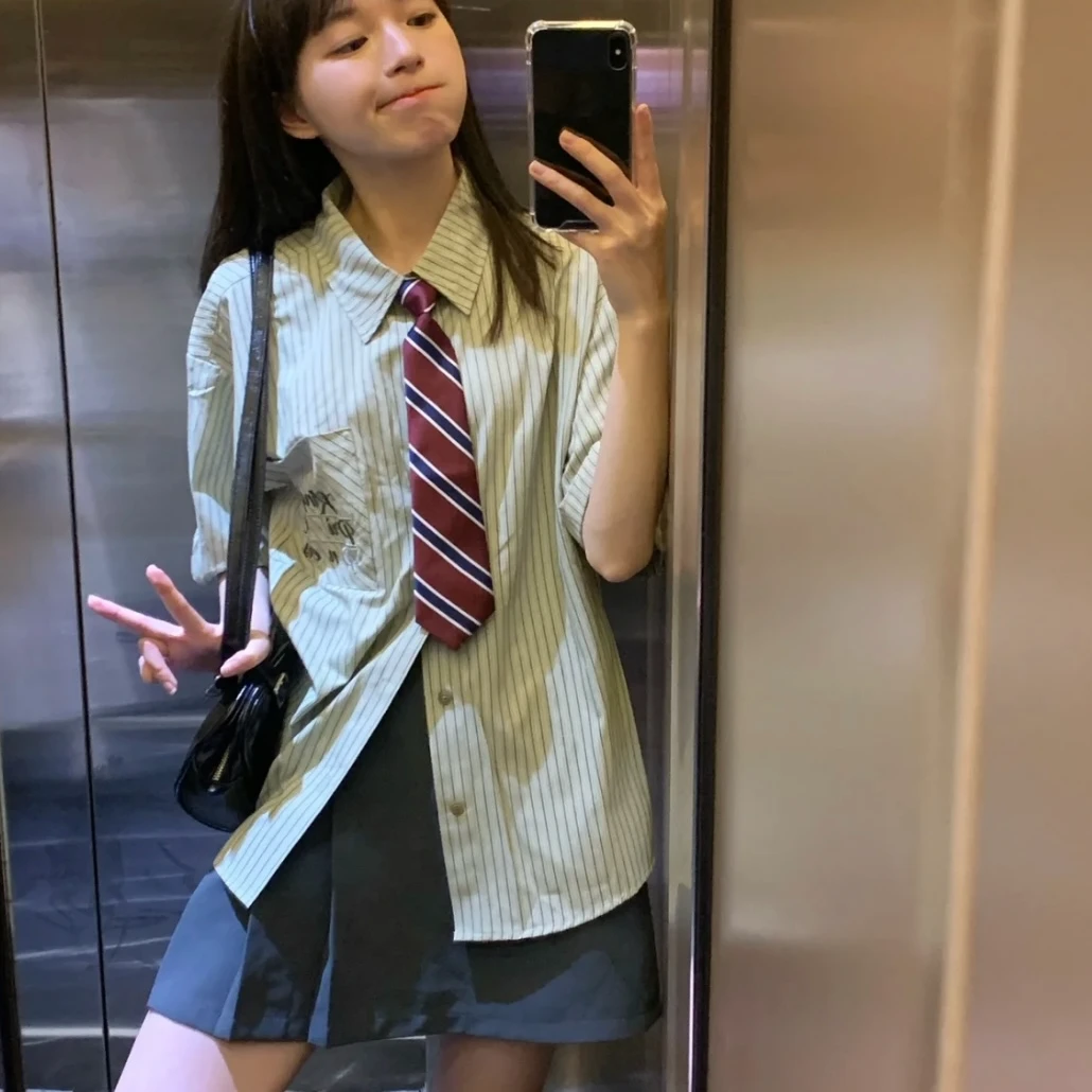 韩版日系学院风慵懒风休闲风时尚小个子设计感百褶裙套装三件套