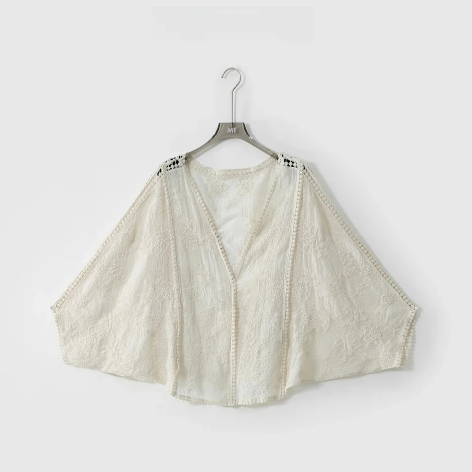 【浮绣褶皱披肩】100棉重工经褶皱肌理重工刺绣百搭外套DXKS025