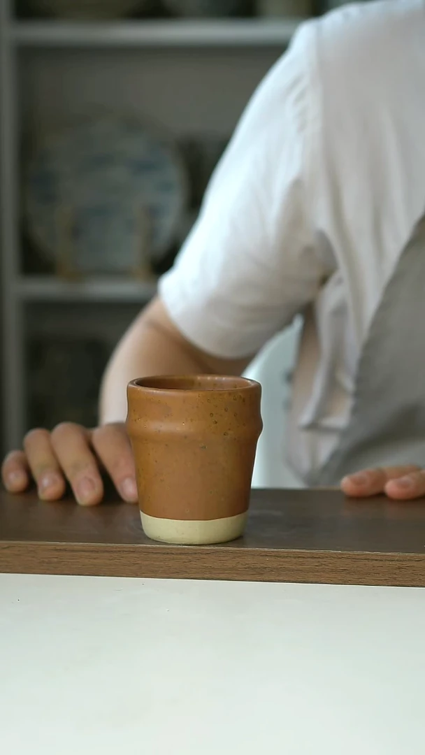 微瑕出丹麦植物釉落叶棕浓缩杯100ml@4-2@