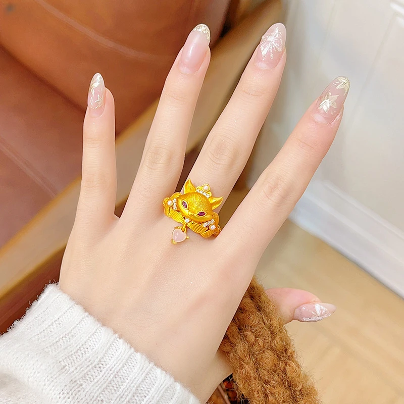 GULI镀K金 【福狐吉祥】时尚拉丝灵狐戒指