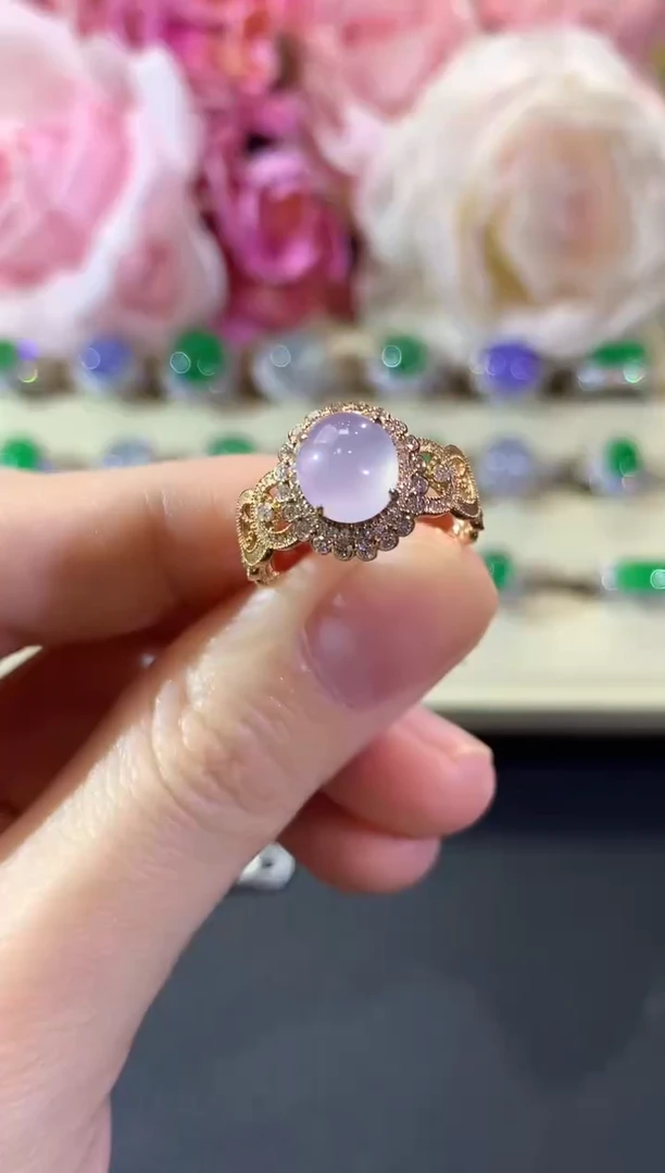 18K金镶嵌戒指翡翠冬日珠宝E92紫货有色差