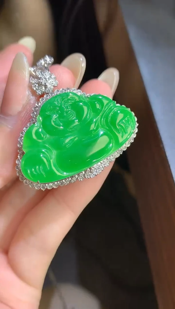 吊坠(不含链)18K金镶嵌翡翠141-佛公（不含链扣（多样性发货一件