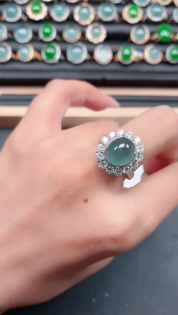 翡翠戒指银S925镶嵌111