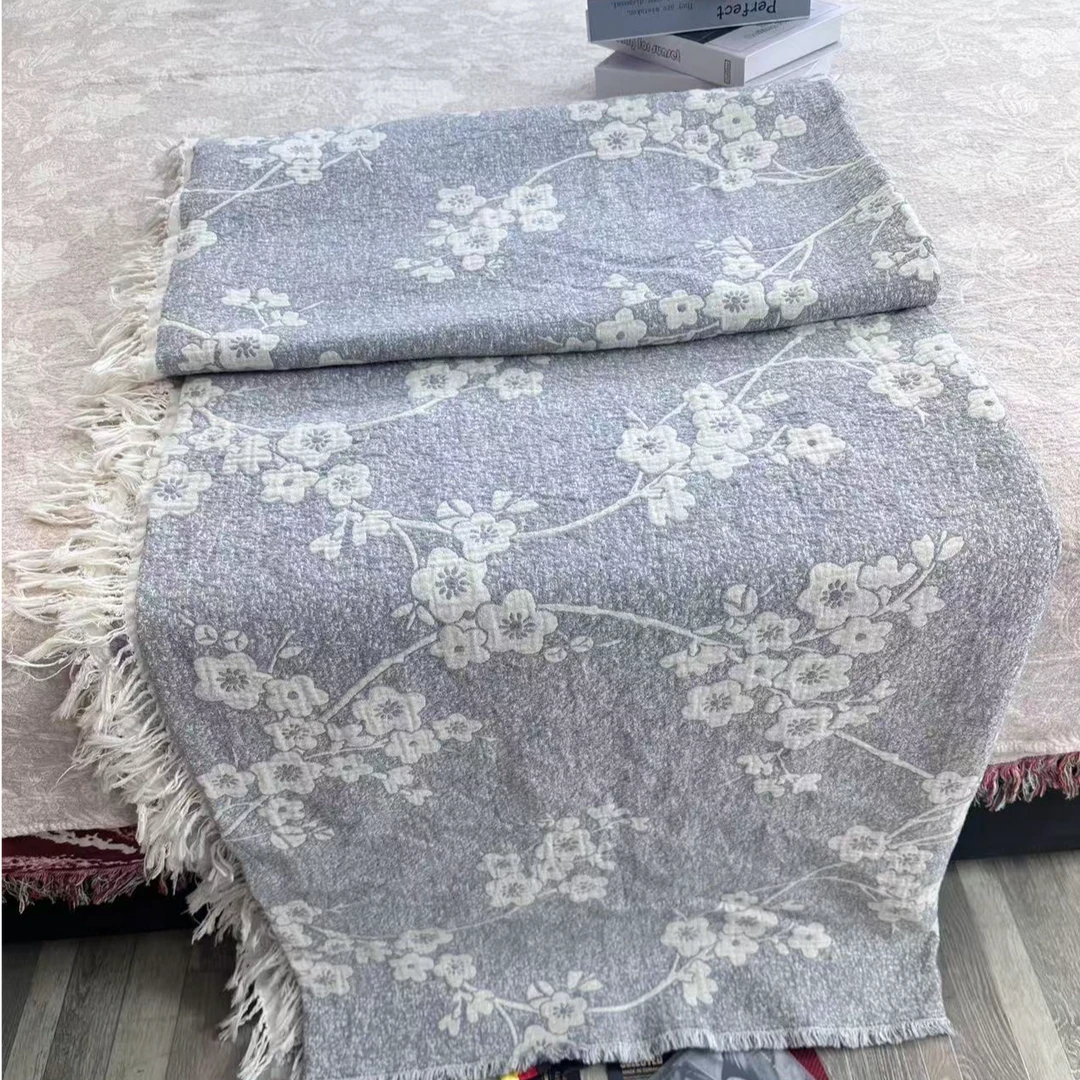 220*240天然讴麻工艺色织罗布麻床盖多功能四季毯 梅花