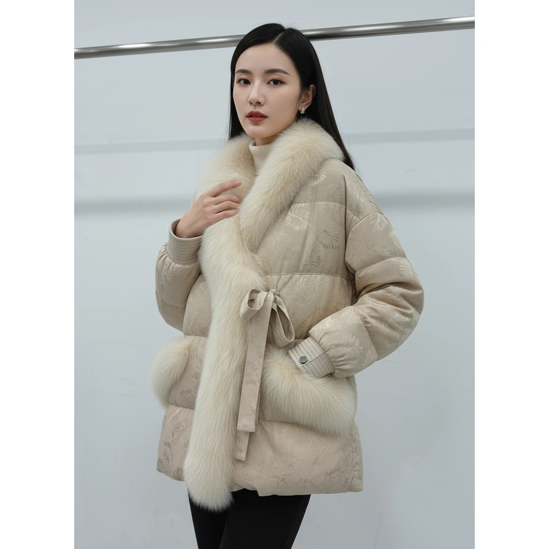 【双双优选】冬季新中式毛领重工皮毛一体短款羽绒服HN8255-BH