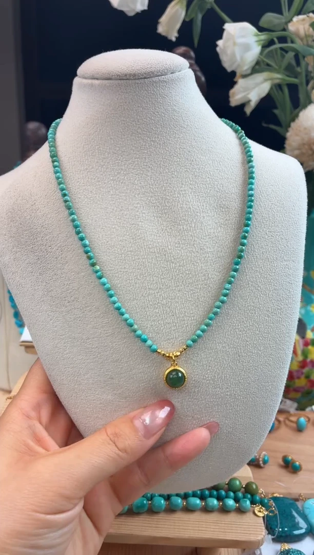 银S925镀金镶嵌绿松石项链1