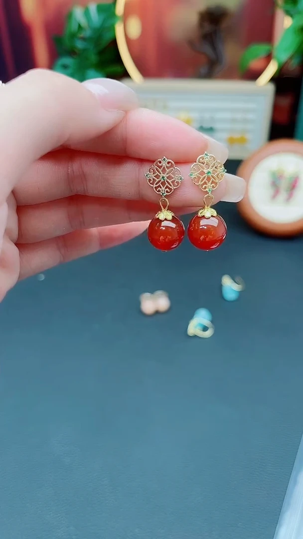 玛瑙/玉髓耳饰银S925镶嵌710