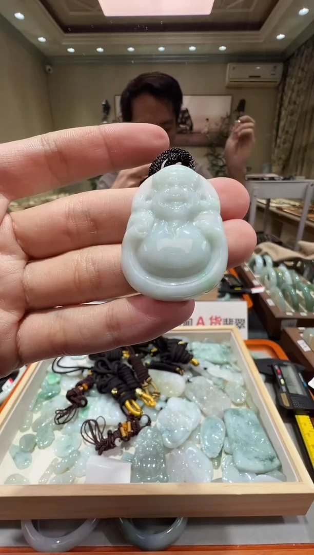 颈饰未镶嵌翡翠-纯天然缅甸A货翡翠-财神爷吊坠-