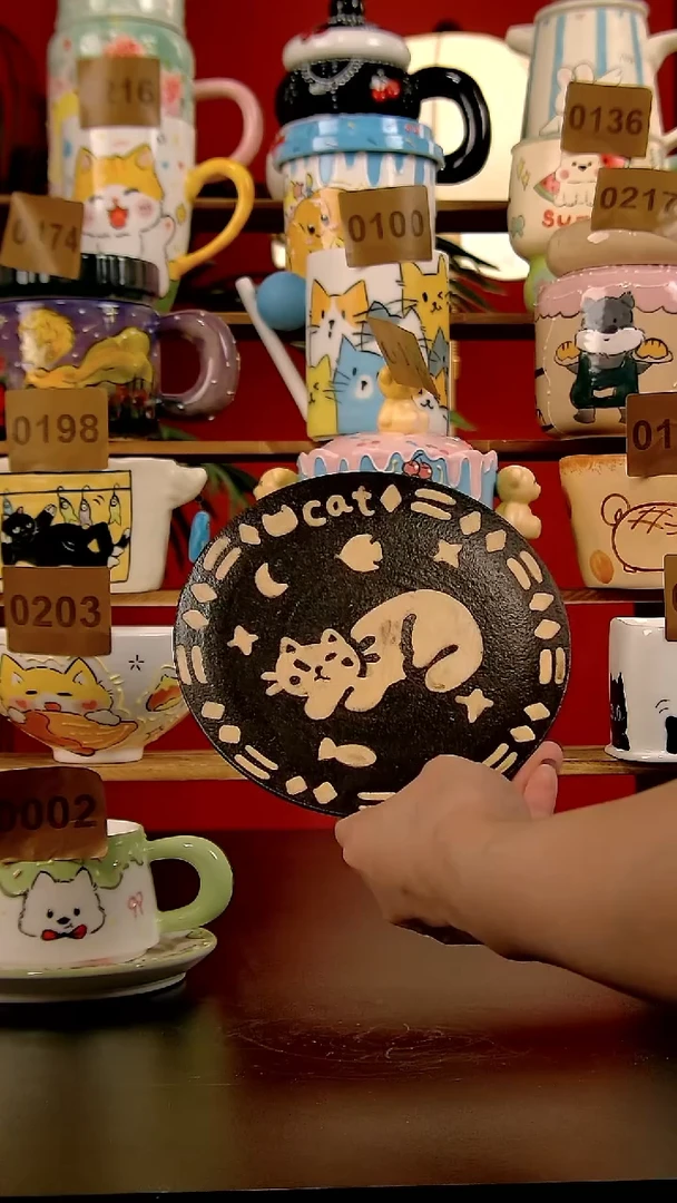 碟DIY景德镇陶瓷纯手工卡通风咖啡碟