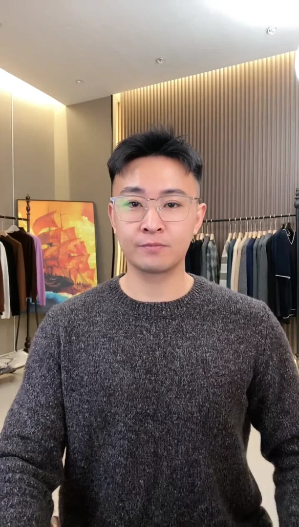 零重力羊绒衫 丝羊绒男士花纱圆领打底衫