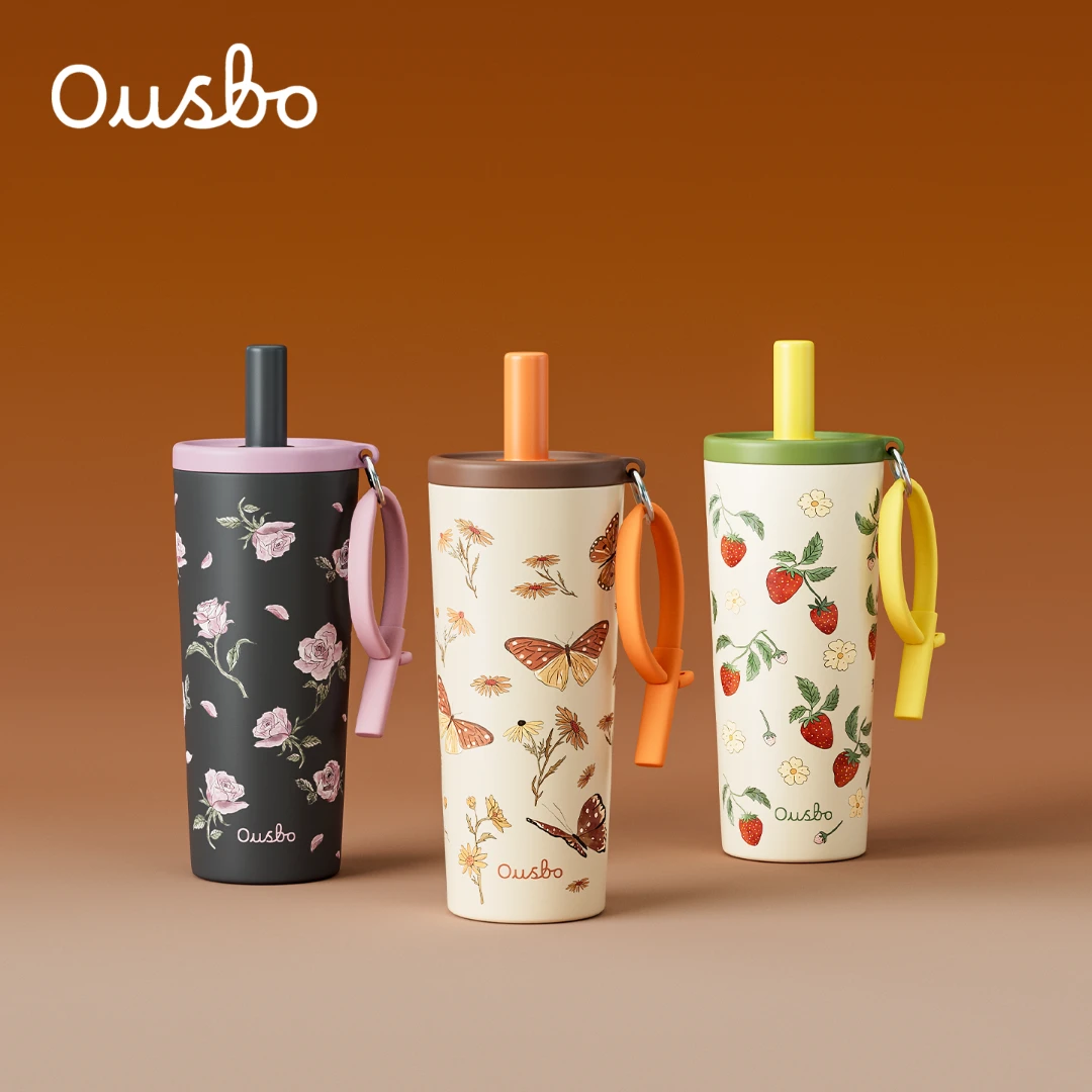 Ousbo保温杯陶瓷内胆吸管杯女生高颜值便携大容量水杯子生日礼物