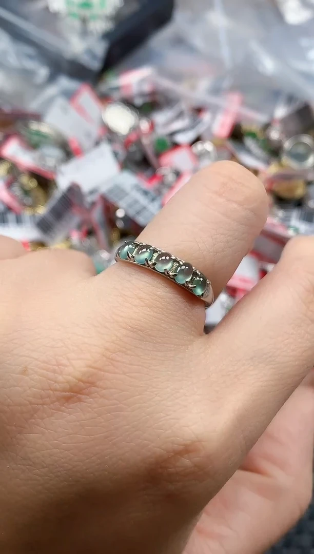 银S925镶嵌戒指翡翠天然A货缅甸翡翠