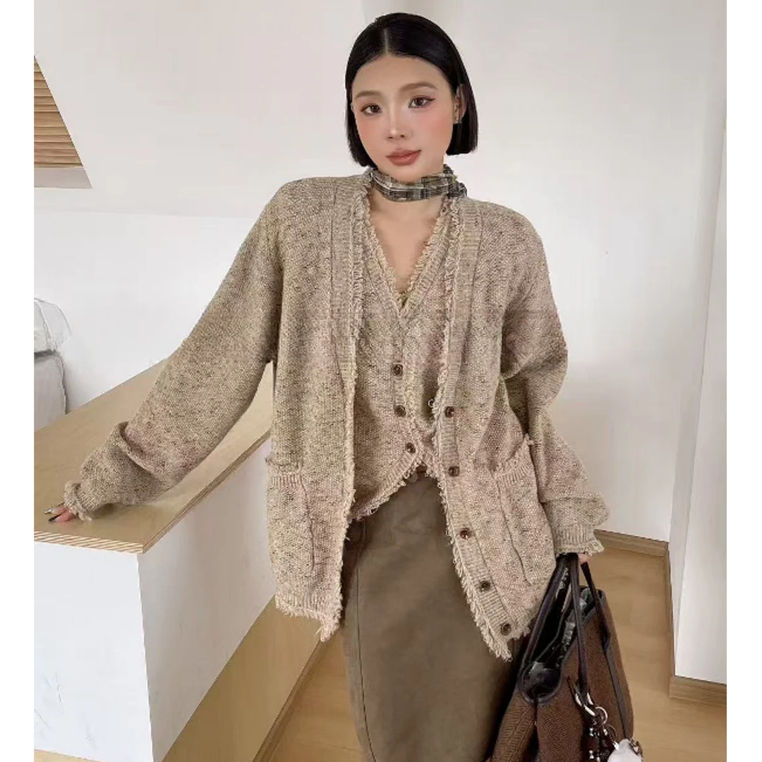 韩系小香风流苏显瘦慵懒风松弛感高级感马甲背心针织开衫时尚套装