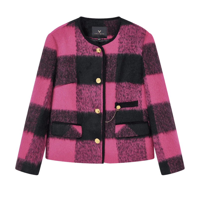 【李易行】法式气质外套小香风格纹撞色毛呢大衣K11ADS8826