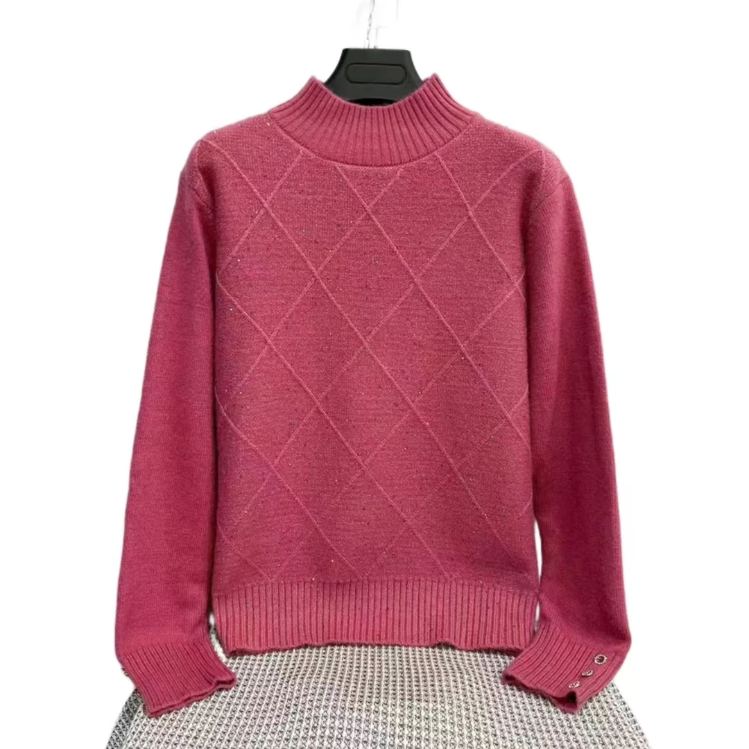 28亮片菱格半高领针织上衣