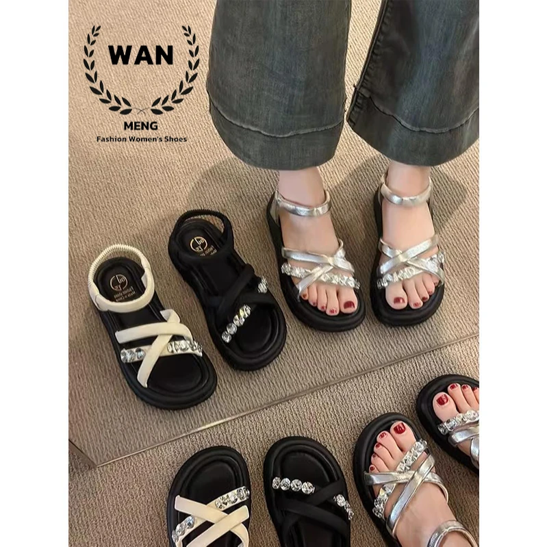 绝美厚底凉鞋女款2025新款夏季外穿配裙子仙女风海边沙滩罗马凉鞋