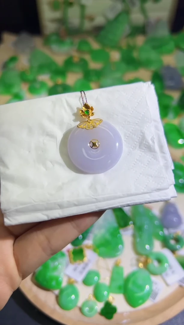 【闪购商品】翡翠颈饰18K金镶嵌Q缅料A货翡翠/支持复检/一件