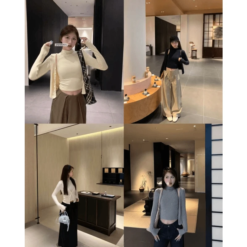 纯欲辣妹半高领高级感无袖背心女款秋季新款修身显瘦短款长袖开衫