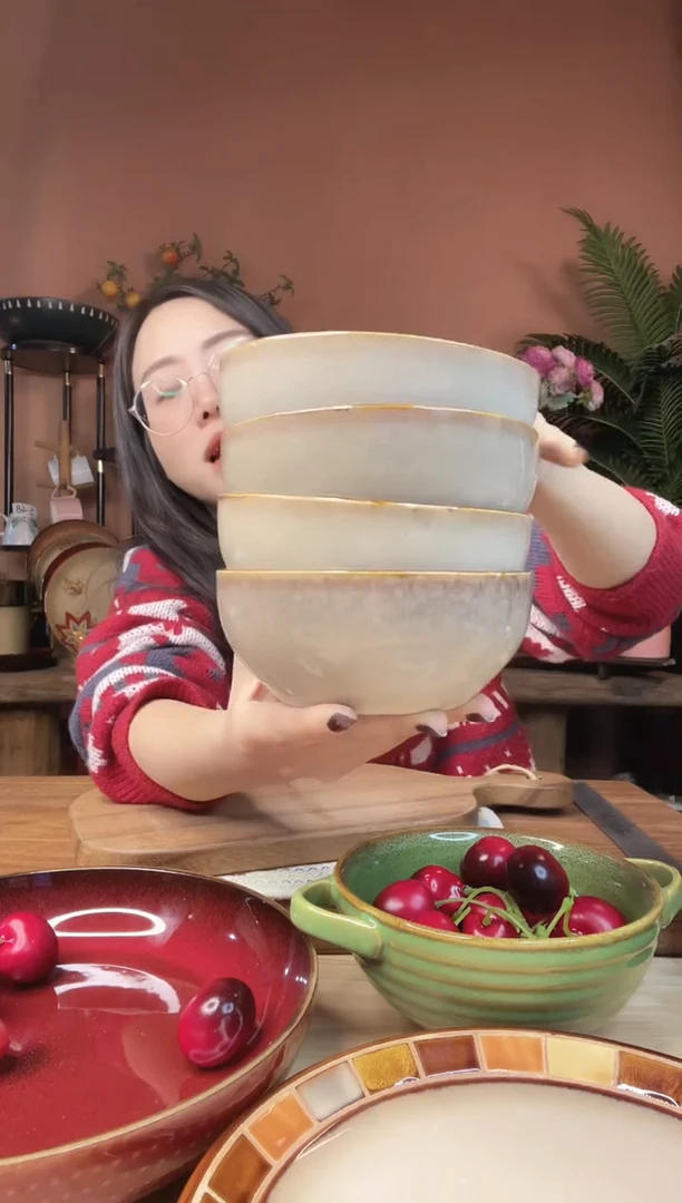 陶瓷4.7英寸复古黄色米饭碗 4件 微瑕疵