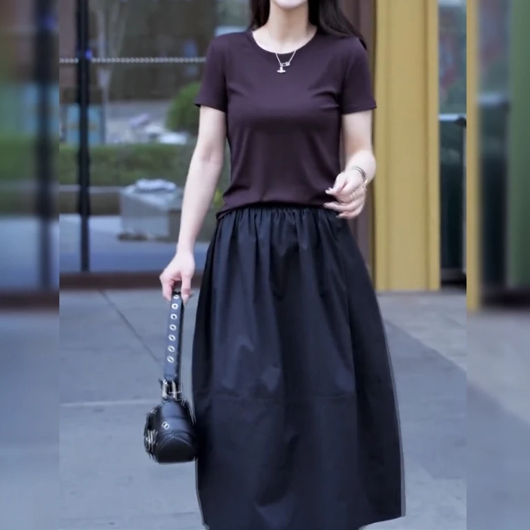 [工厂直销套装]夏季新款简约百搭通勤上衣高腰显瘦a字裙X179+Q312
