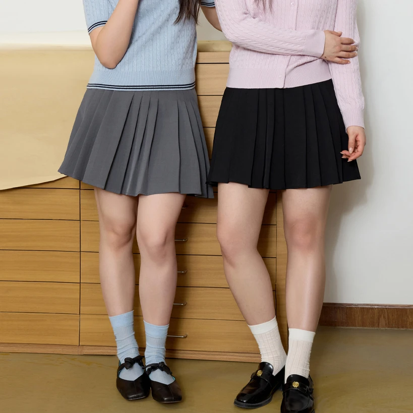 独束微胖大码女装韩系高腰百搭半身裙女百褶裙A字裙短裙25DS81035