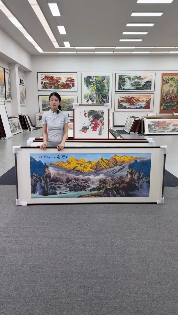 国画手绘  日照金山 219*88