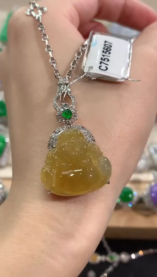 吊坠(不含链)18K金镶嵌翡翠冬日珠宝E27