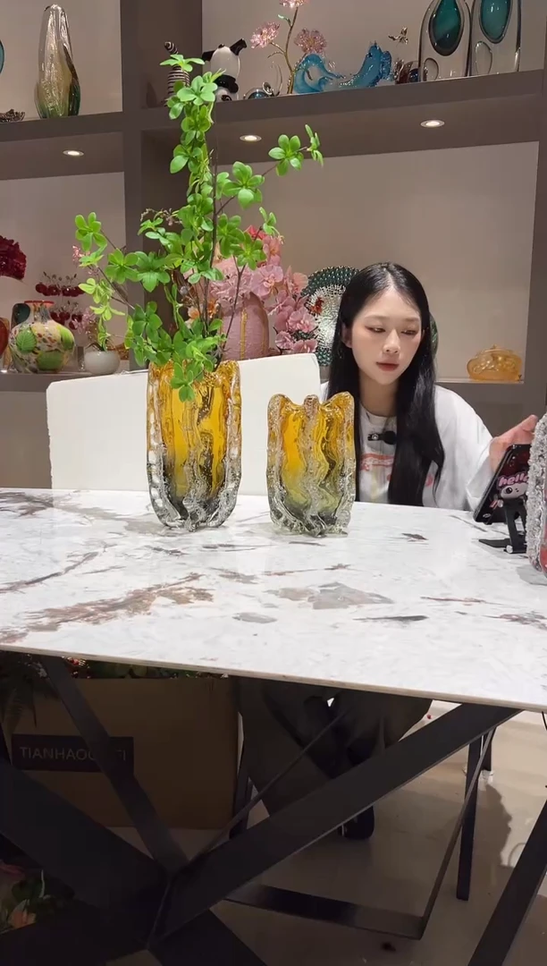 琥珀气泡琉璃花瓶一对2