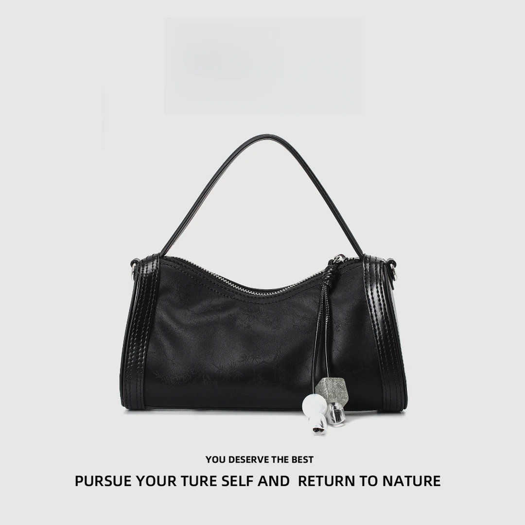 Discoverrevive2025年新款欧美时尚百搭平纹圆桶手提枕头包