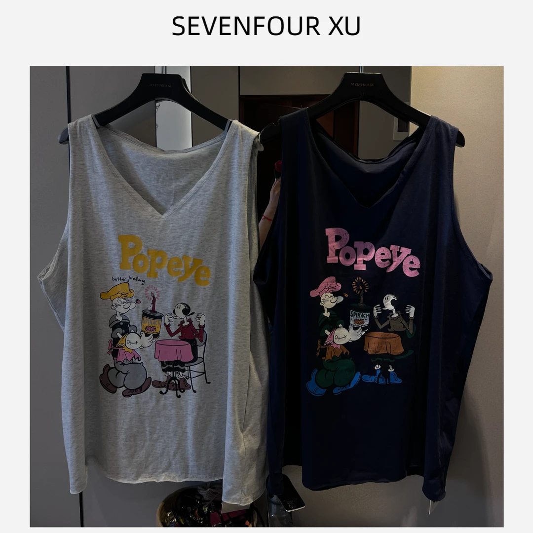 吉吉【慵懒随性】宽松卡图印花显瘦无袖老汉背心#2789 C78