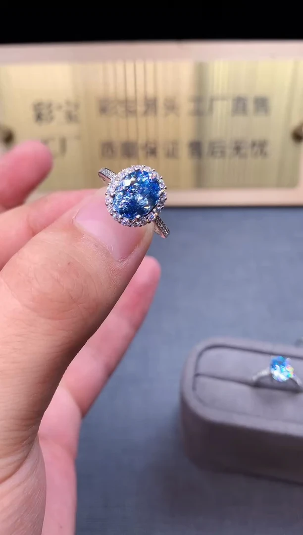 海蓝宝石戒指银S925镶嵌5964
