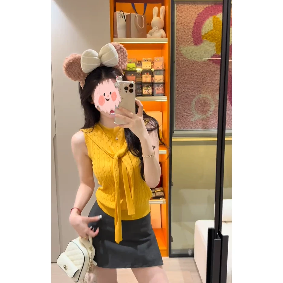 美式复古学院风针织POLO背心女外穿内搭带披肩小众吊带短款上衣潮