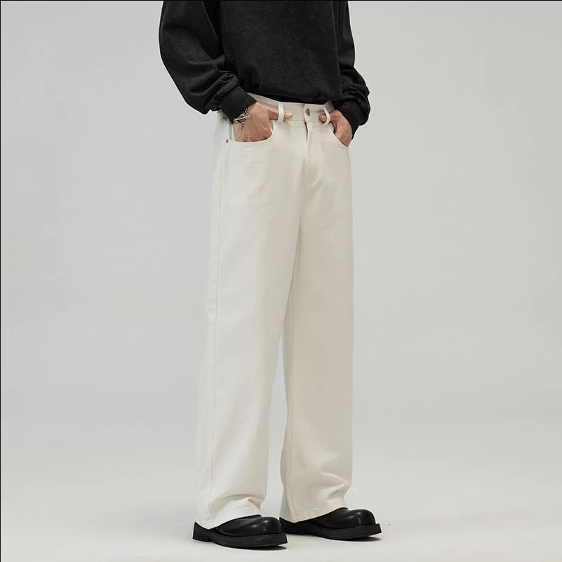 休闲裤水洗简约直筒裤夏季白色牛仔裤中高腰百搭软牛仔男女休闲