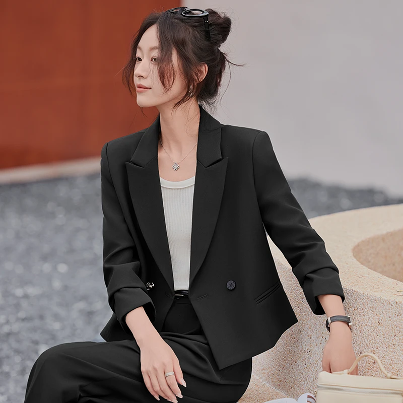 西装套装女春秋季新款气质显瘦简约百搭短款一粒扣西服长裤两件套