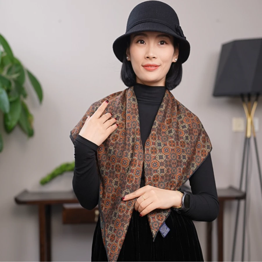 丝迷 墨彩  88*88cm  署莨双面丝毛方巾【独家定制款】