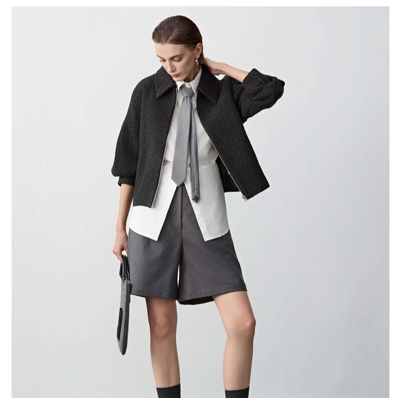 【勇哥专属】圣迪奥女装时尚气质休闲翻领短款外套S23482211