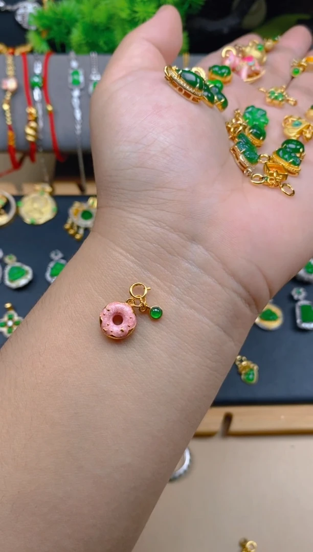 吊坠(不含链)银S925镶嵌翡翠甜甜圈