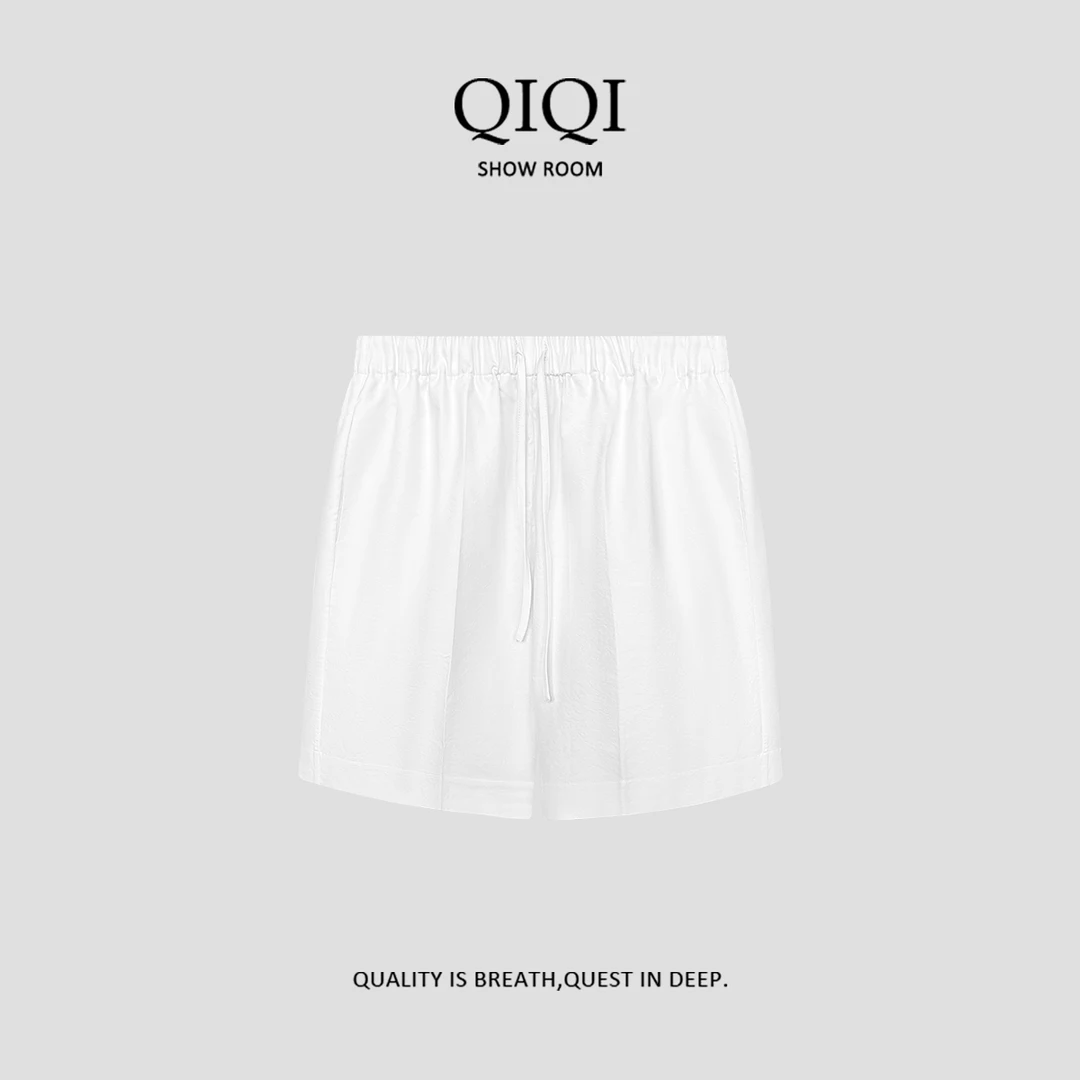 【QiQi】纯棉抽绳简约百搭白色休闲短裤