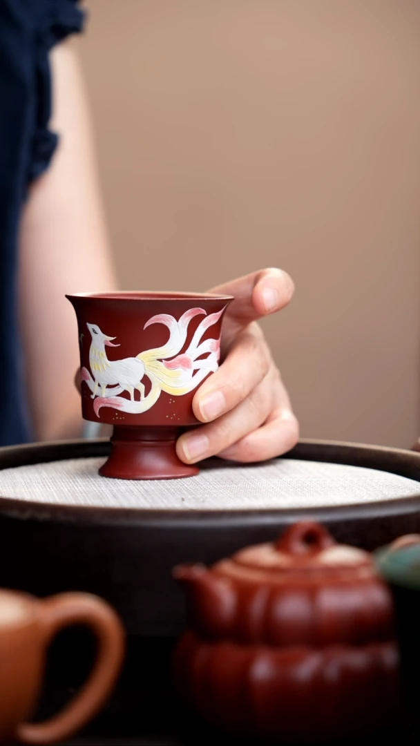 茶壶紫砂朱泥高脚杯凤九